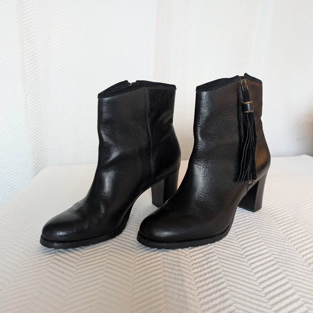 Lauren Ralph Lauren Carah Black Leather Ankle Boots Suede Tassels Classic Size 8